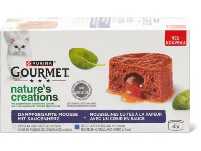 Gourmet Nature's Creations · Mousselines avec un cœur en sauce · riche en poissons de l’océan et en cabillaud 4 x 85g