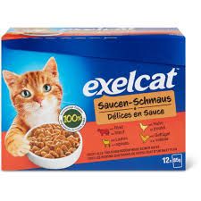 Exelcat · Délices en sauce · au bœuf, à l’agneau, au poulet, à la volaille 12x85g