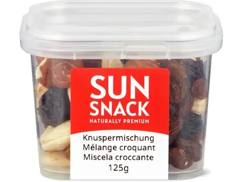 Sun Snack · Mélange de fruits secs et de noix · Mélange croquant 125g