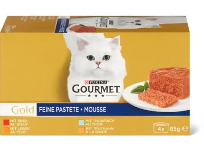 Gourmet Gold · Mousse · au bœuf, au foie, à la dinde et au thon 4 x 85g