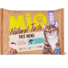 Mio · Paté Menu Natural Taste Adult · avec saumon et cabillaud 4 x 85g
