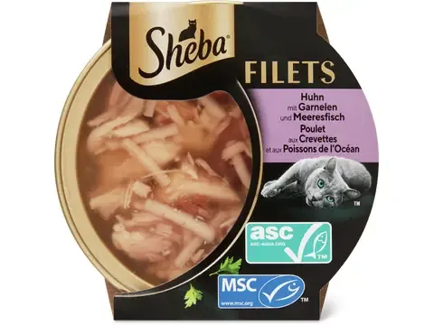 Sheba Filets · Poulet aux crevettes 60 g