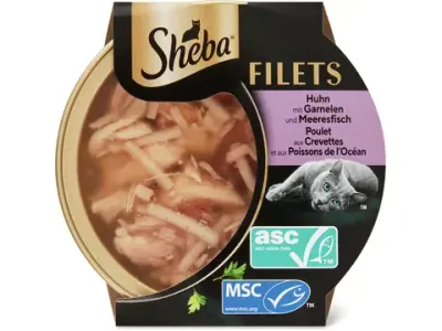 Sheba Filets · Poulet aux crevettes 60 g