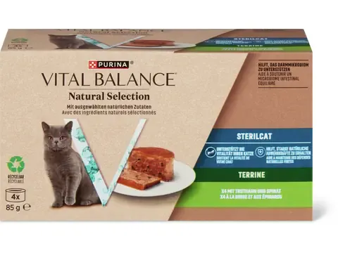 Vital Balance · Terrines Natural Selection Sterilcat · à la dinde et aux épinards 4 x 85 g