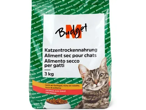 M-Budget · Aliment sec pour chats · riche en volaille, avec bœuf 3 kg