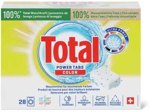 Total · Capsules de lessive · Power Tabs Color 28pces