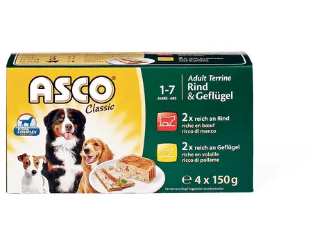 Asco · Adult Terrine Classic · Bœuf et volaille, 1-7 ans 4 x 150 g