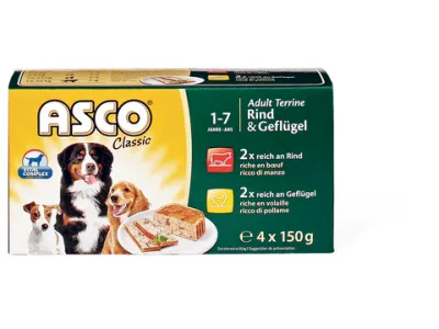 Asco · Adult Terrine Classic · Bœuf et volaille, 1-7 ans 4 x 150 g