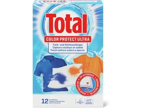 Total · Capture couleurs et saleté · Lingettes Color Protect Ultra 12pces