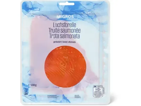Truite saumonée · fumée, en tranches 100g