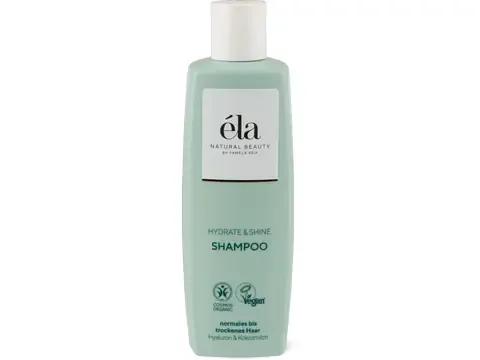 Éla Natural Beauty · Hydrate &amp; Shine Shampoo · Cheveux normaux à secs, végétalien 250 ml