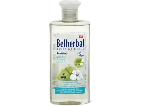 Belherbal · Shampooing Sensible · aha!, cuir chevelu sensible et cheveux fragiles, végétalien 250ml