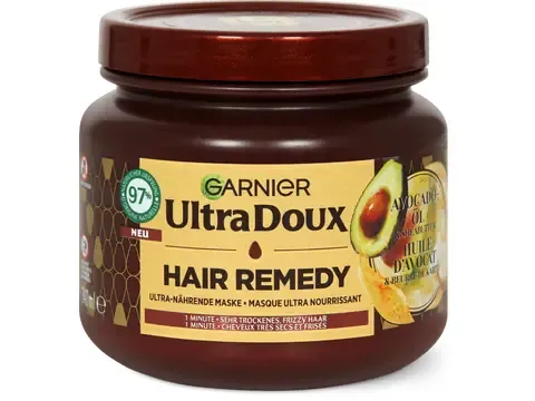 Garnier Ultra Doux · Masque à l’huile d’avocat et au beurre de karité · cheveux très secs et frisés 340ml