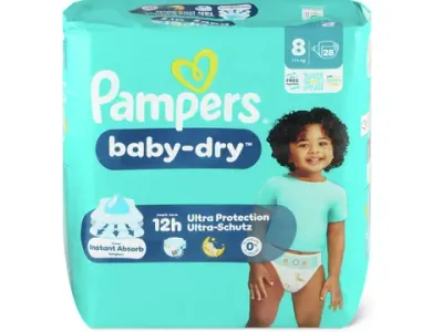Pampers Baby Dry · Couches · Taille 8, 17+ kg 28pce