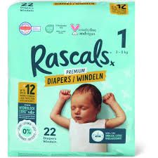 Rascals · Couches · Taille 1, 3-5 kg 22pce