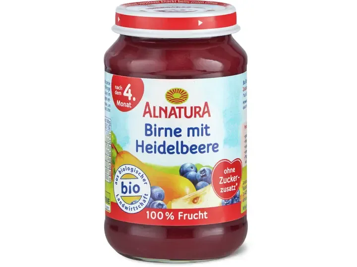Alnatura · Poire et myrtille · Bio, à partir de 4 mois, Sans sucre ajouté  190g