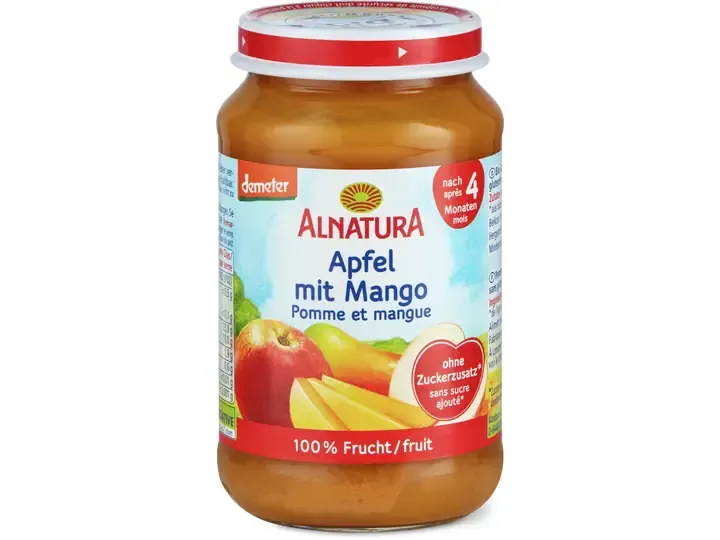 Alnatura · Pomme et mangue · Bio, Demeter, à partir de 4 mois, Sans sucre ajouté  190g