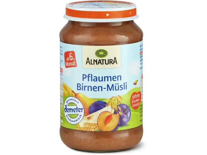 Alnatura · Muesli aux prunes et aux poires · Bio, Demeter, À partir du 6e mois, Sans sucre ajouté  190g