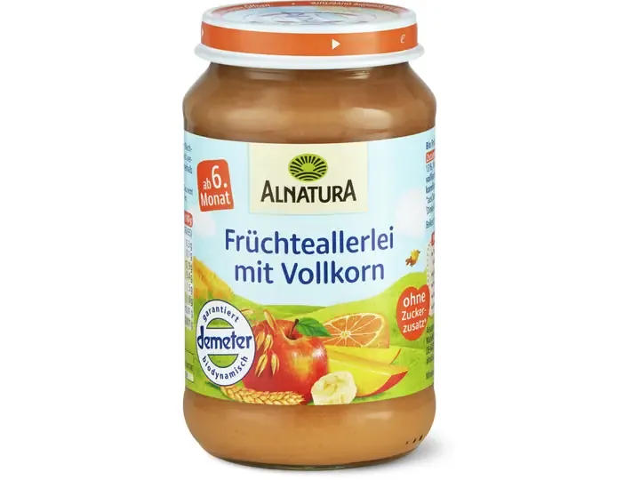 Alnatura · Délice de fruits aux céréales complètes · Bio, Demeter, dès 6 mois, Sans sucre ajouté  190g