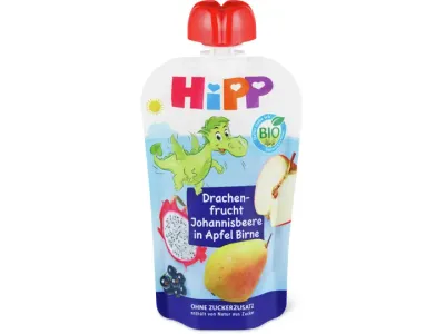 Hipp · Gourde souple Fruit du dragon, cassis, pomme et poire · Bio, dès 1 an, Sans sucre ajouté  100g