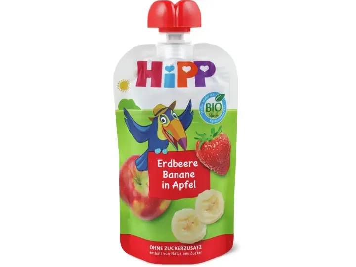 Hipp · Gourde souple fraise, banane et pomme · Bio, dès 1 an, Sans sucre ajouté  100g