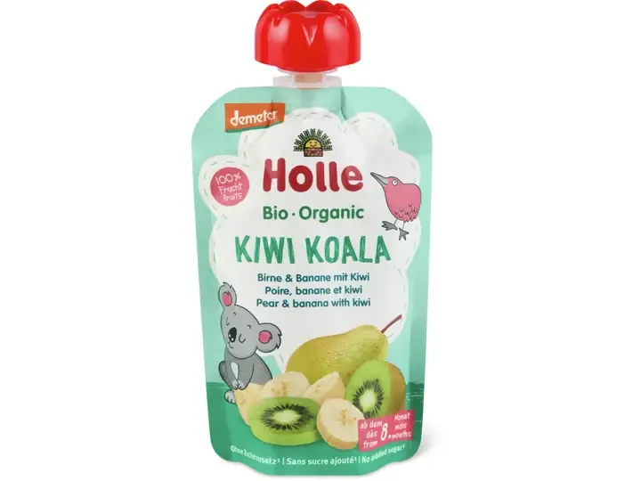 Holle · Gourde souple Poire, banane et kiwi · Demeter, Bio, à partir du 8e mois, Sans sucre ajouté 100g