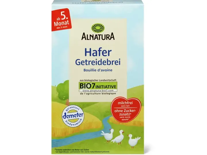 Alnatura · Bouillie aux céréales et à l’avoine · Bio, Demeter, dès 5 mois, Sans sucre ajouté 250g