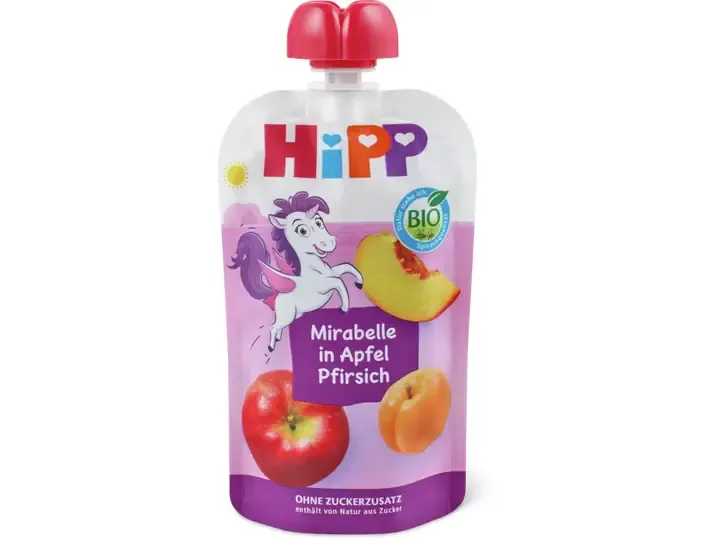Hipp · Gourde souple mirabelle, pomme et pêche · Bio, dès 1 an, Sans sucre ajouté  100g