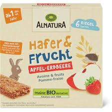 Alnatura · Barres Avoine &amp; fruits pomme-fraise · Bio, dès 1 an, Sans sucre ajouté 6x23g