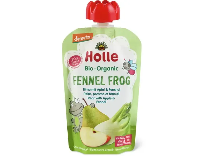 Holle · Gourde souple Poire, pomme et fenouil · Demeter, Bio, dès 6 mois, Sans sucre ajouté  100g