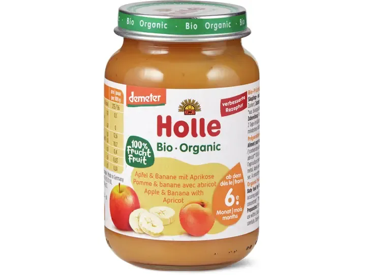 Holle · Pomme et banane avec abricot · Bio, Demeter, À partir du 6e mois 190g