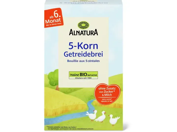 Alnatura · Bouillie aux 5 céréales · Bio, à partir du 6e mois, Sans sucre ajouté 250g