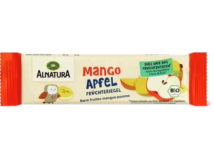 Alnatura · Barre fruitée mangue pomme · Bio, Sans sucre ajouté 23g