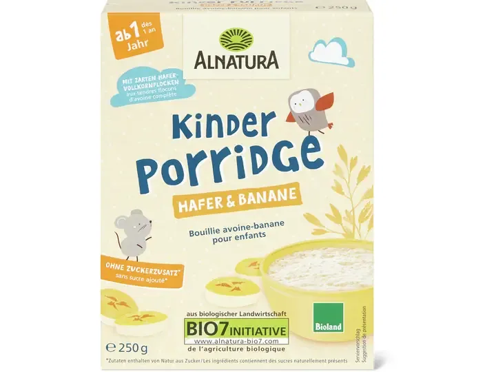 Alnatura · Bouillie avoine-banane pour enfants · Bio, dès 1 an, Sans sucre ajouté  250g