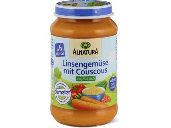 Alnatura · Lentilles aux légumes et couscous · Bio, dès 6 mois 190g
