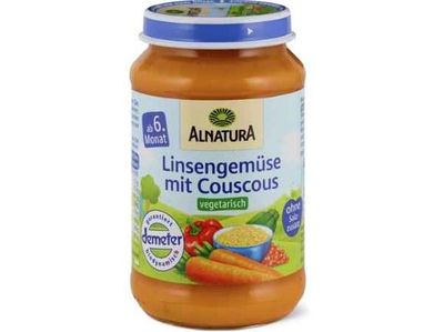 Alnatura · Lentilles aux légumes et couscous · Bio, dès 6 mois 190g