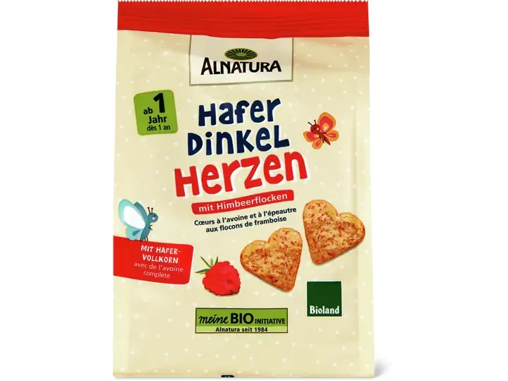 Alnatura · Biscuits à l’avoine et à l’épeautre · Bio, aux flocons de framboise, dès 1 an 125g