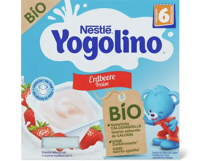 Nestlé Yogolino · Yogourt à la fraise · Bio, à partir de 6 mois, Sans sucre ajouté 4pces