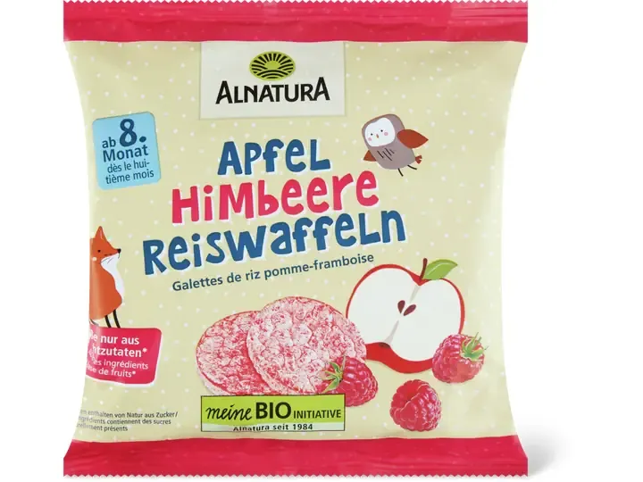 Alnatura · Galettes de riz pomme et framboise · Bio, dès 8 mois, Sans sucre ajouté 35g