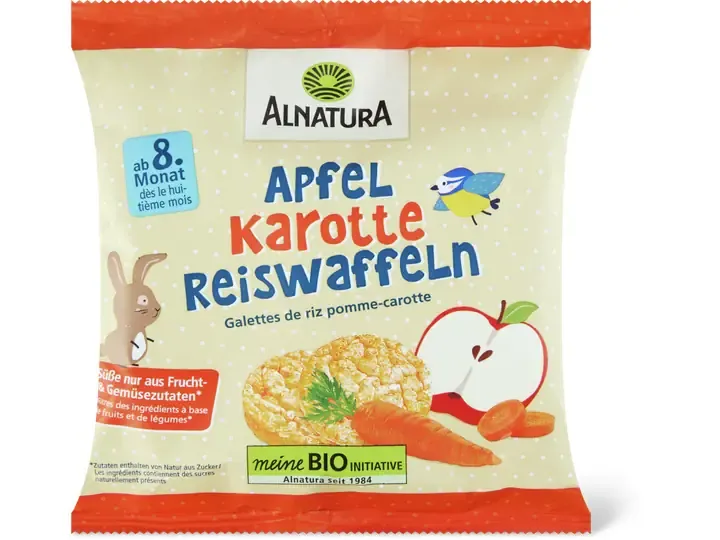 Alnatura · Galettes de riz pomme et carotte · Bio, dès 8 mois, Sans sucre ajouté 35g