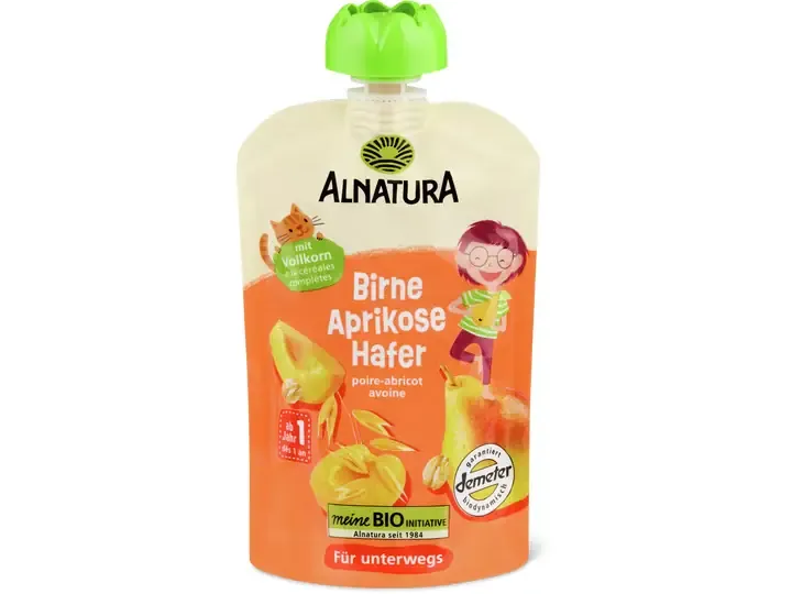 Alnatura · Gourde souple poire-abricot-avoine · Bio, Demeter, à partir de 1 an 1pce