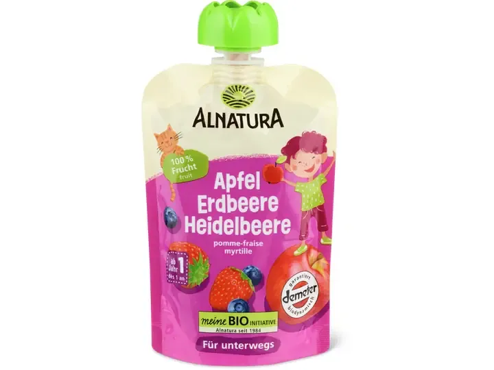 Alnatura · Gourde souple pomme, fraise, myrtille · Bio, Demeter 1pce