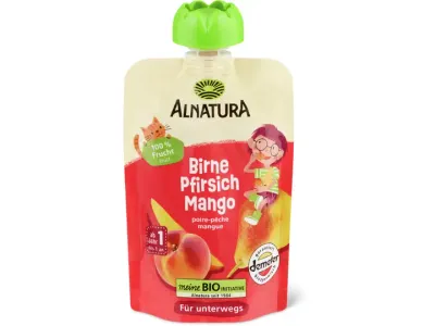 Alnatura · Gourde souple poire pêche mangue · Demeter, Bio 1pce
