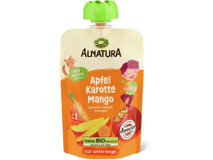 Alnatura · Gourde souple pomme carotte mangue · Demeter, Bio 1pce