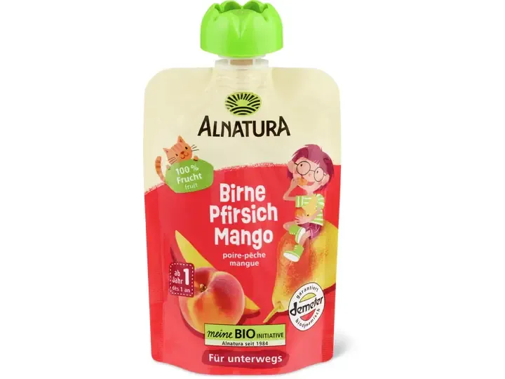 Alnatura · Gourde souple poire pêche mangue · Demeter, Bio 1pce