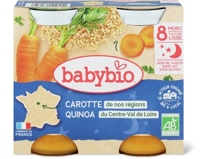 Babybio · Mouliné de carottes et quinoa · Bio, dès 6 mois  2pcs