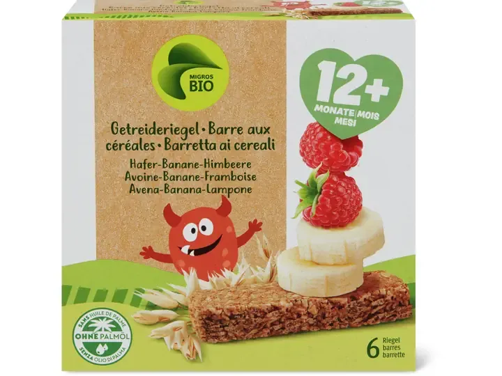 Barres aux céréales Avoine Banane Framboise · Bio, après 12 mois , Sans sucre ajouté 6x23g