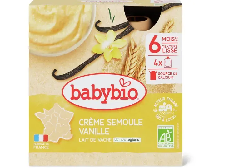 Babybio · Gourde souple vanille · Bio, Emballage multiple, à partir de 6 mois 4pcs