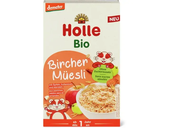 Holle · Birchermuesli aux pommes, raisins secs et amandes · Bio, Demeter, dès 1 an 200g