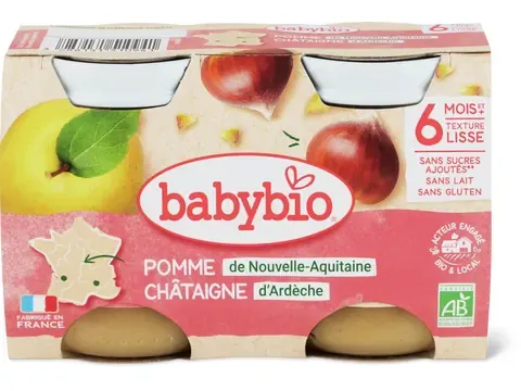 Babybio · Pomme et châtaigne · Bio, à partir de 6 mois, Sans sucre ajouté  2pces